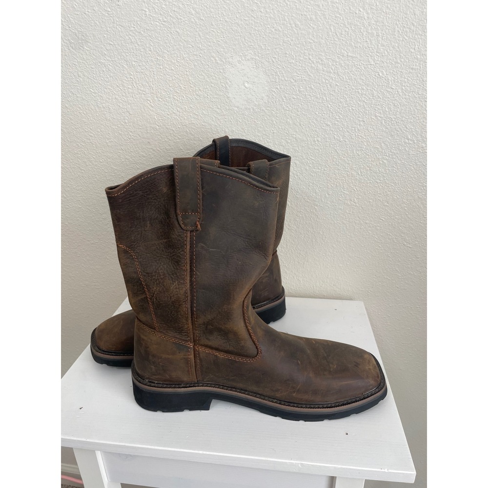 Wolverine Wellington Work Boots 12M Mens Brown Leather Square Toe Good Condition